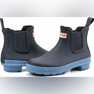 Hunter Waterproof rubber Chelsea Rain short Boot ankle booties navy blue 7